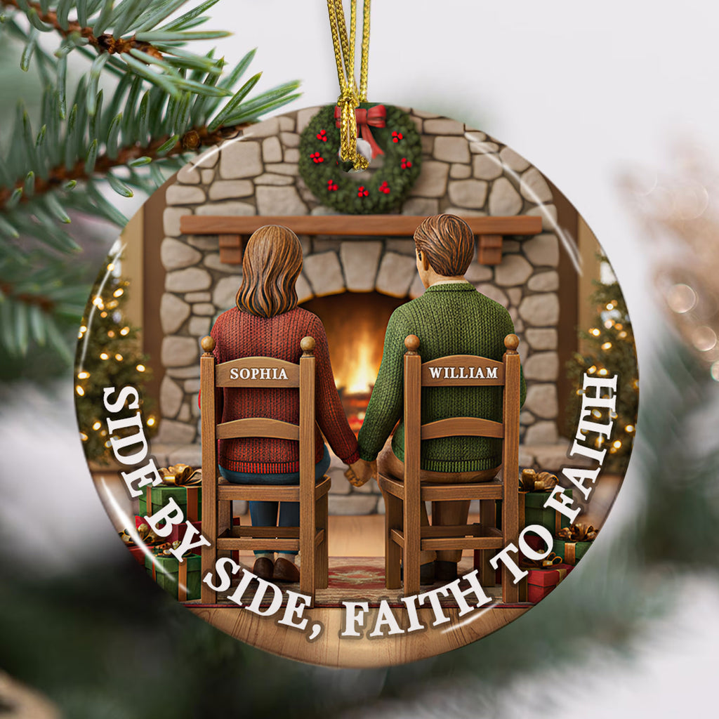 Side By Side Faith To Faith Personalized Ceramic Ornament, Custom Couple Name