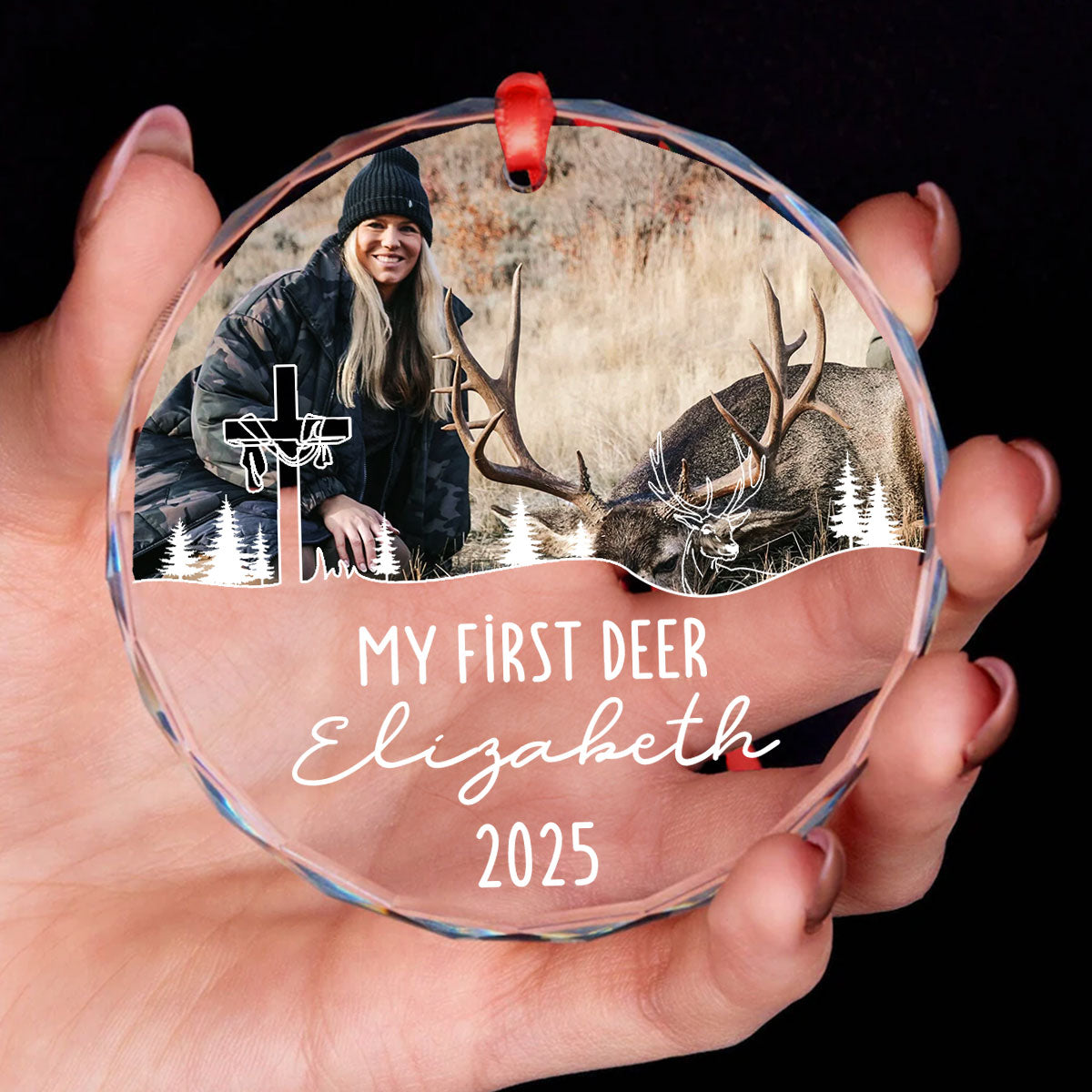 Hunting Season My First Deer Personalized Glass Ornament, Custom Name
