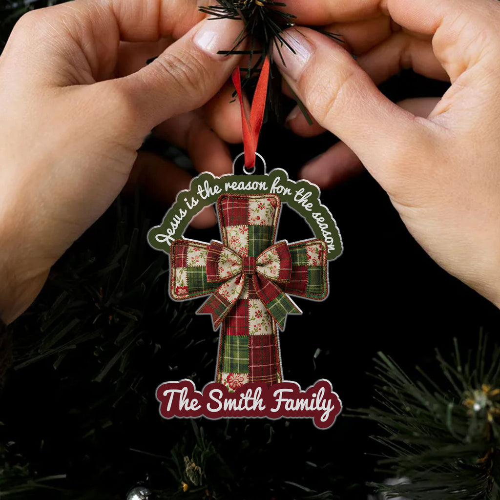 Jesus Is The Reason For The Season Personalized Acrylic Ornament, Custom Family Name