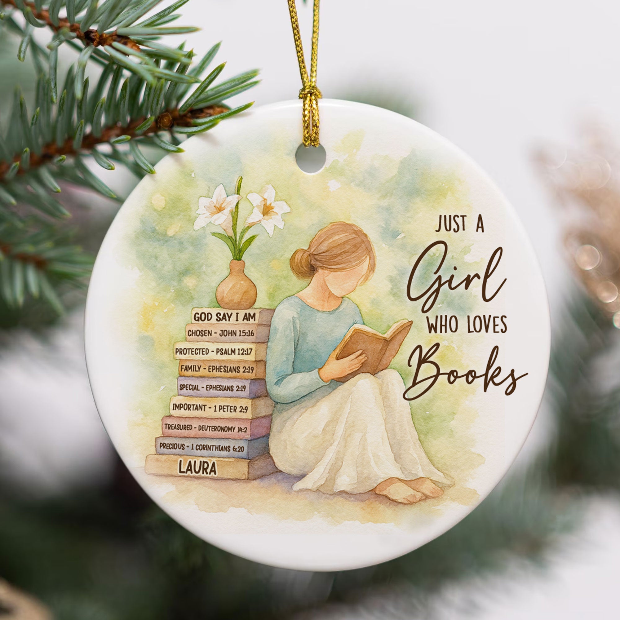 Just A Christian Girl Who Loves Books Personalized Ceramic Ornament, Custom Name Gift