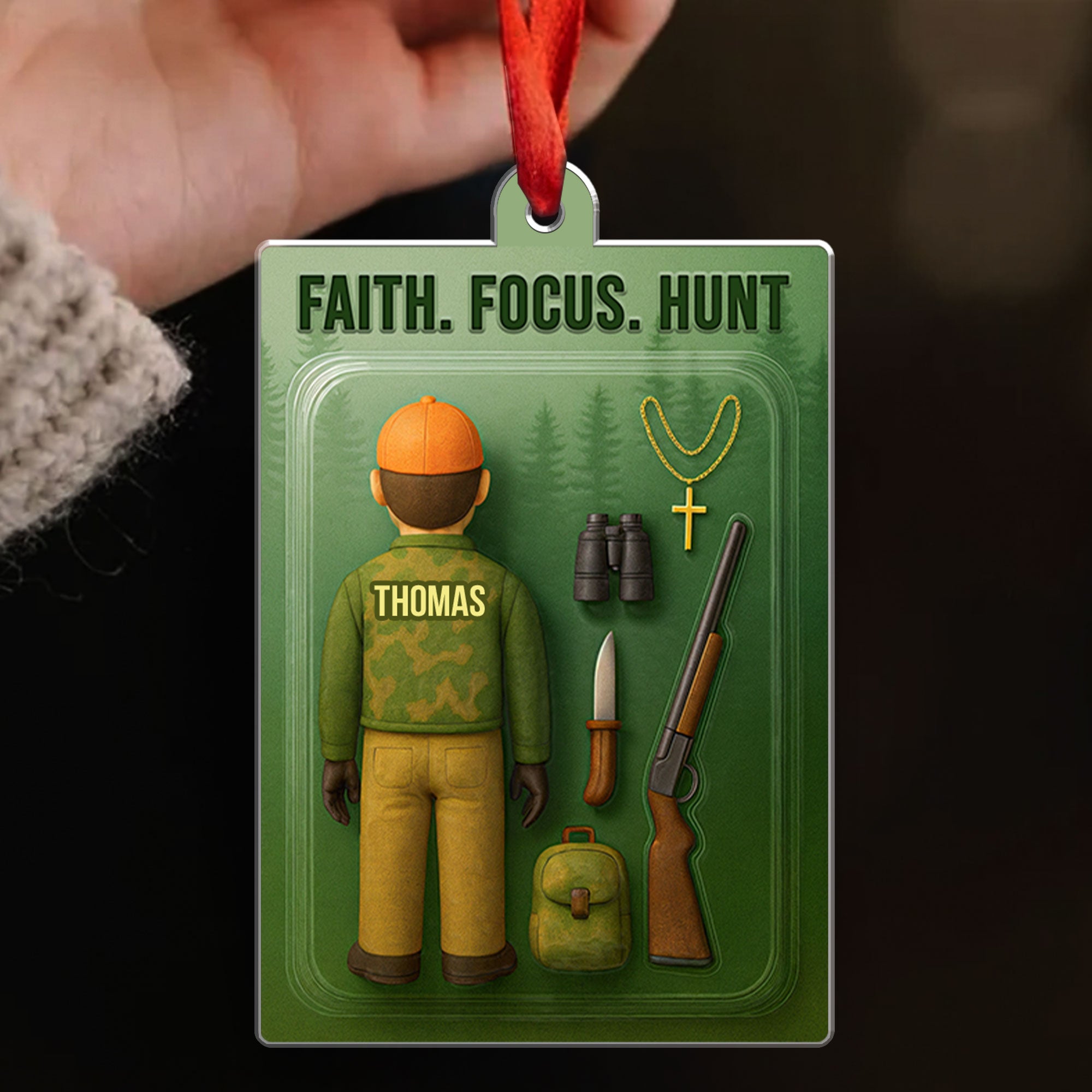 Faith Focus Hunt Personalized Hunting Acrylic Ornament, Custom Name