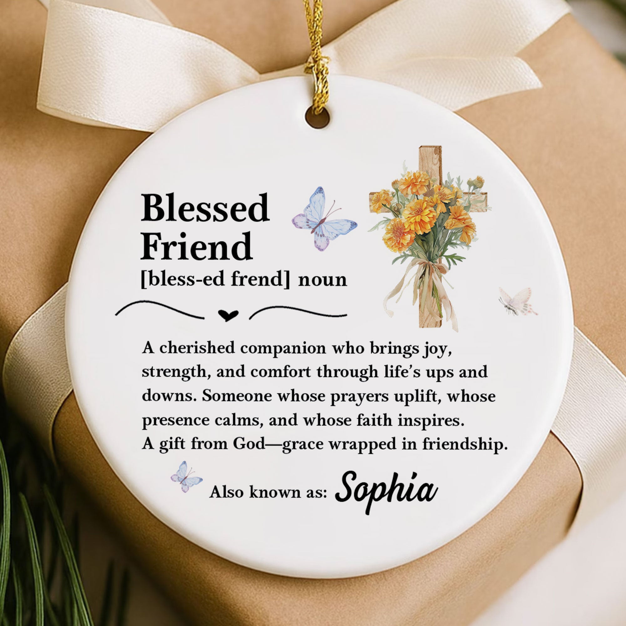 Blessed Friend Definition Personalized Ceramic Ornament, Custom Name