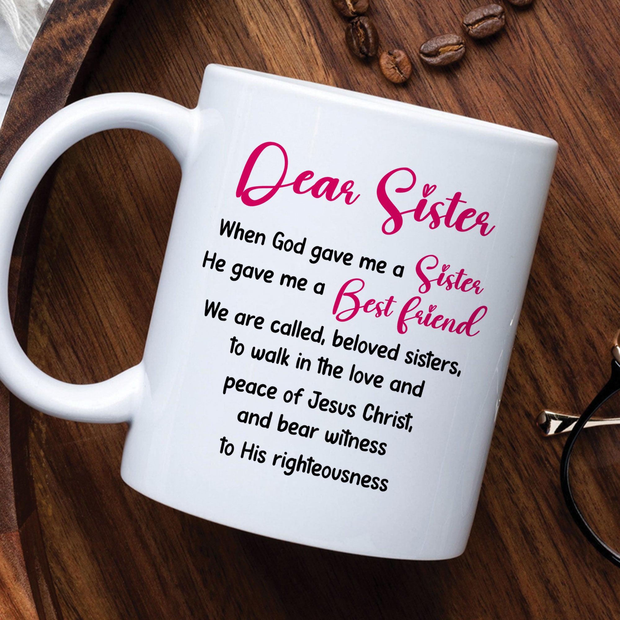 A Sister Is A Best Friend For Life Personalized White Mug, Custom Name and Birth Month Flowers
