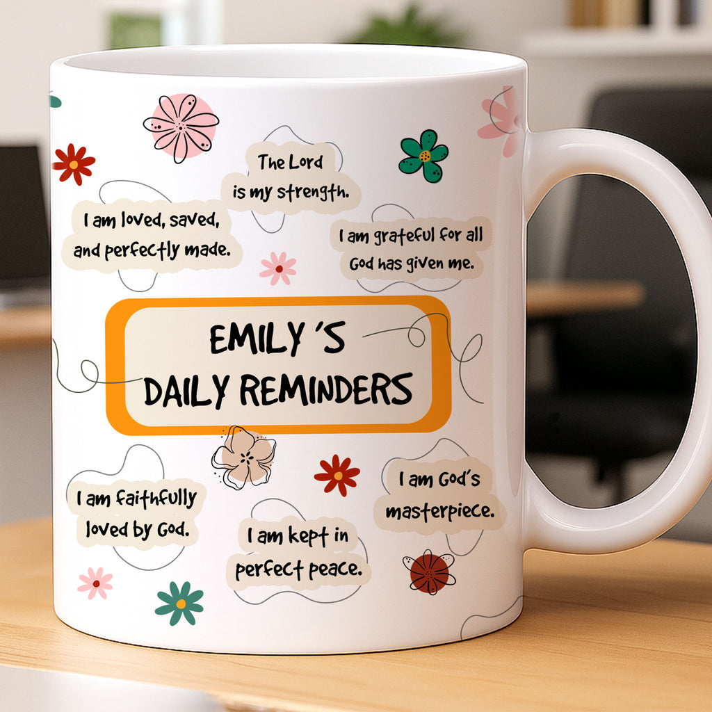 Christian Daily Reminders Personalized White Mug, Custom Name