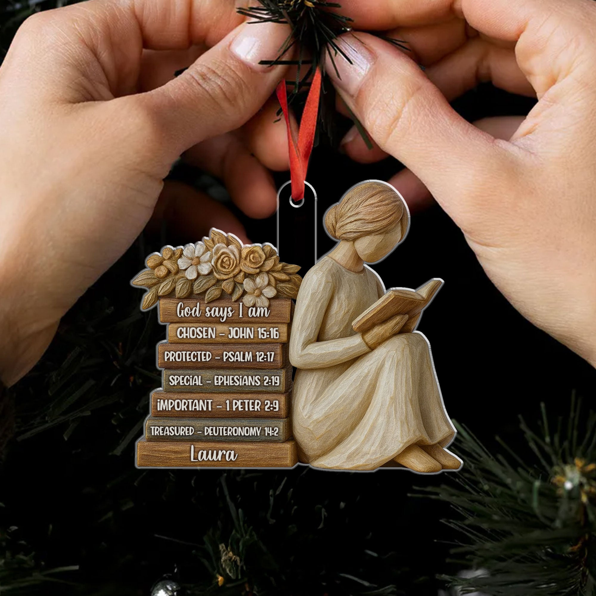 Reading Girl God Says I Am Personalized Acrylic Ornament, Custom Name