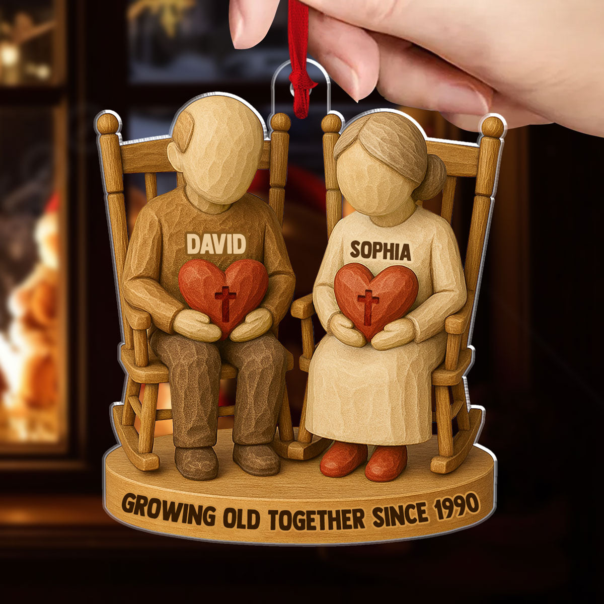 Growing Old Together Two Christian Heart Couple Personalized Acrylic Ornament