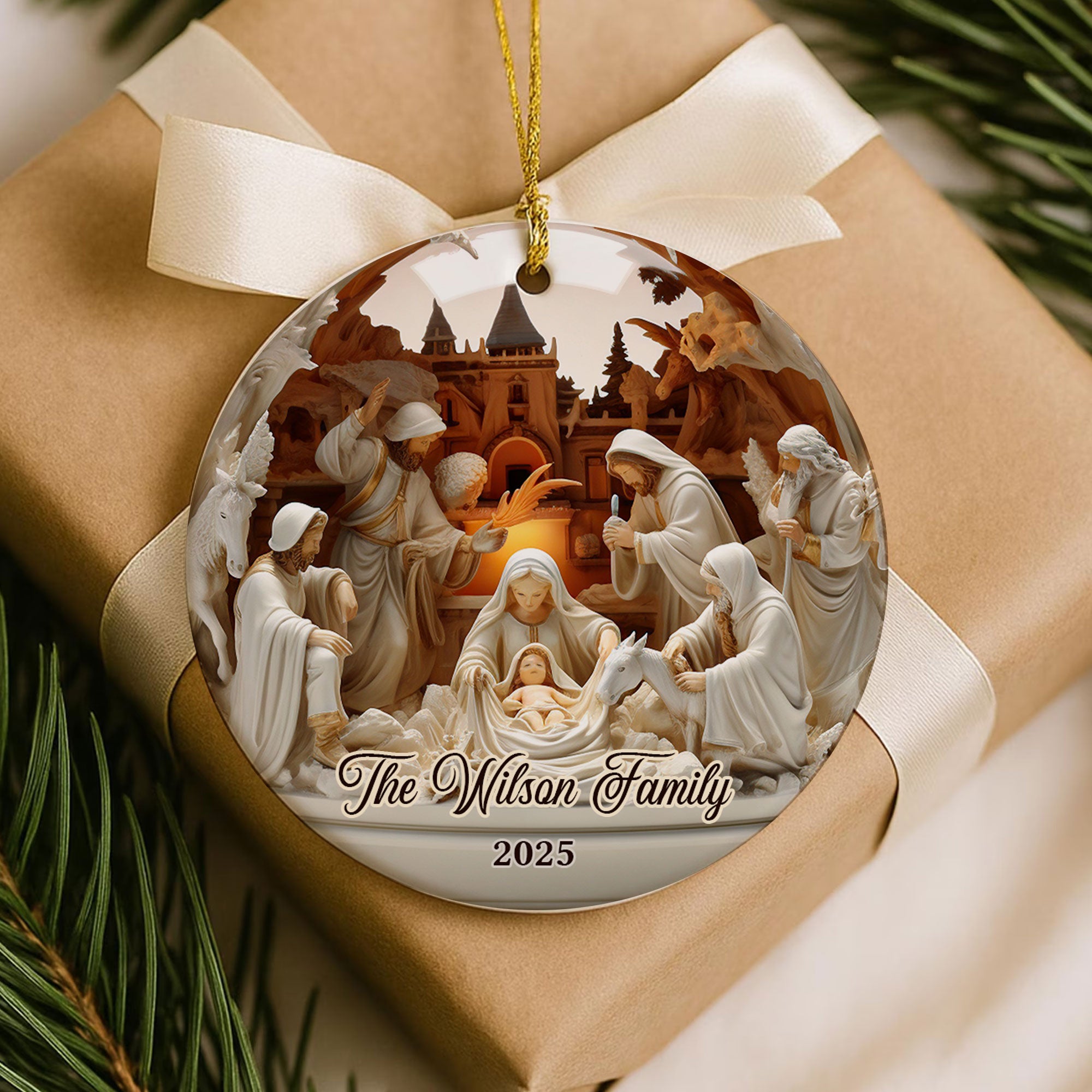 Christian Family Personalized Ceramic Ornament, Custom Family Name