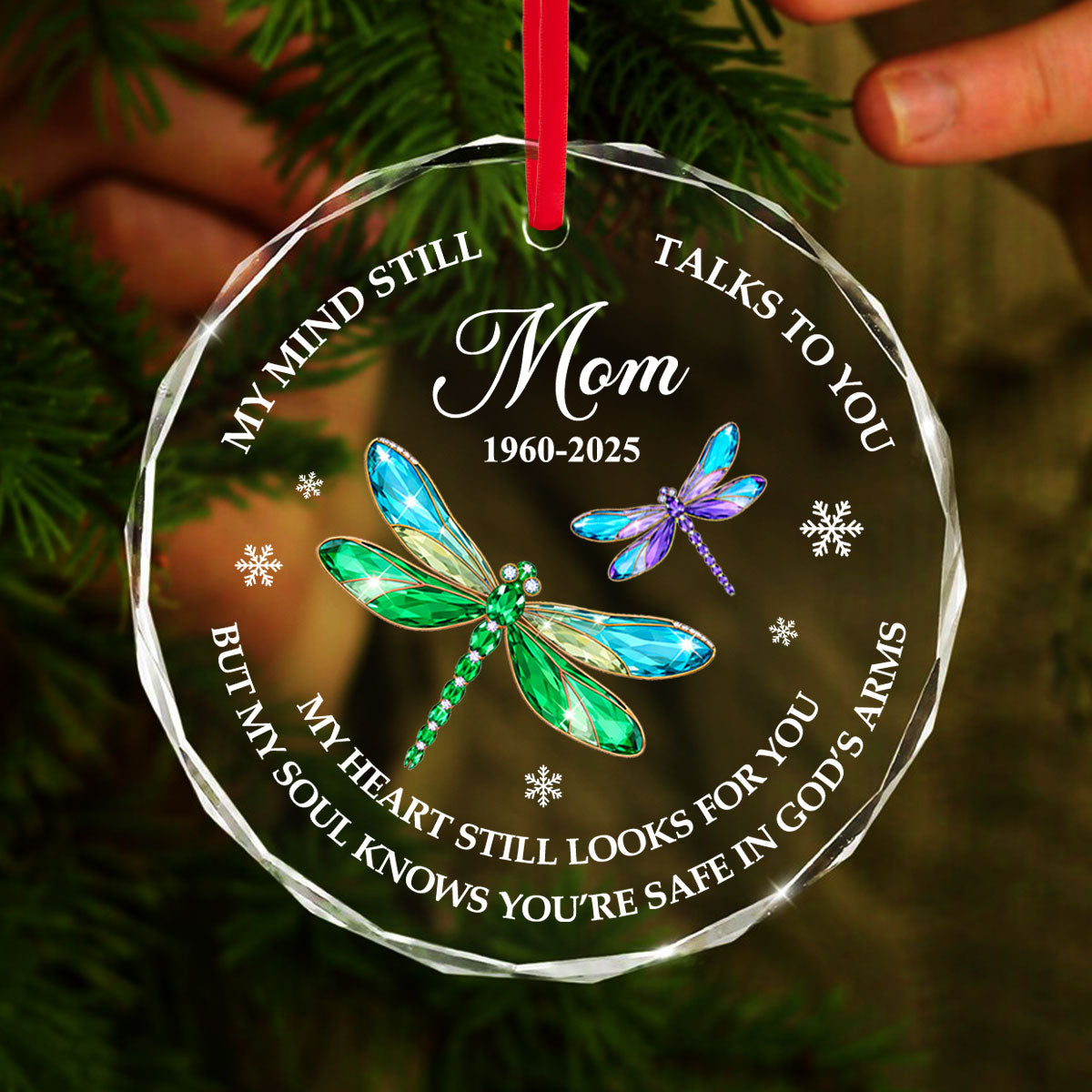 My Mind Still Talks To You Personalized Glass Ornament, Custom Name and Year