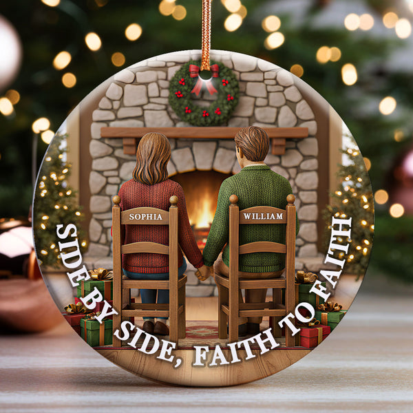 Side By Side Faith To Faith Personalized Ceramic Ornament, Custom Couple Name