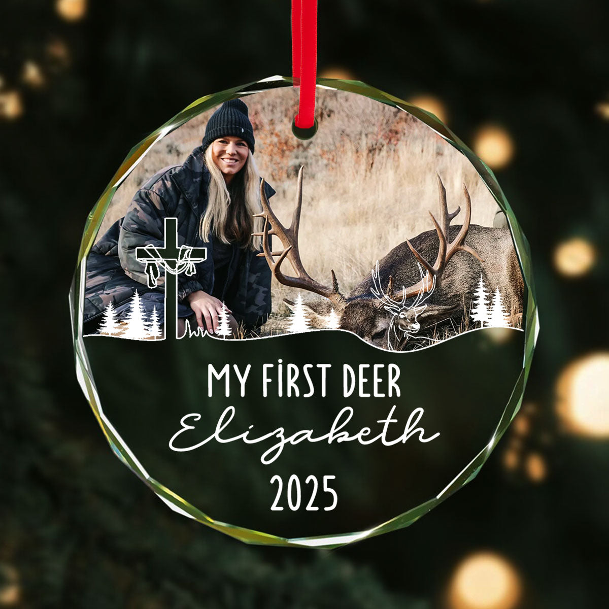 Hunting Season My First Deer Personalized Glass Ornament, Custom Name