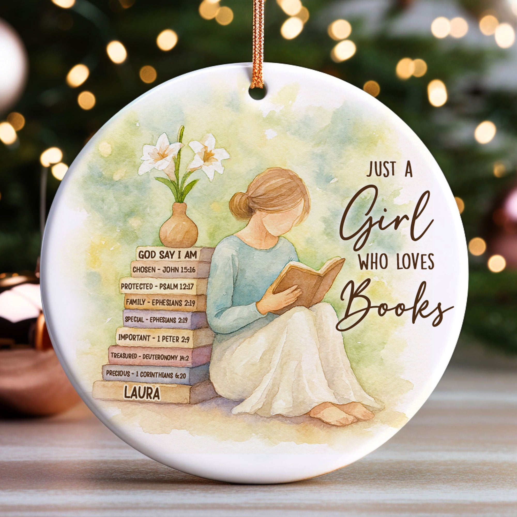 Just A Christian Girl Who Loves Books Personalized Ceramic Ornament, Custom Name Gift