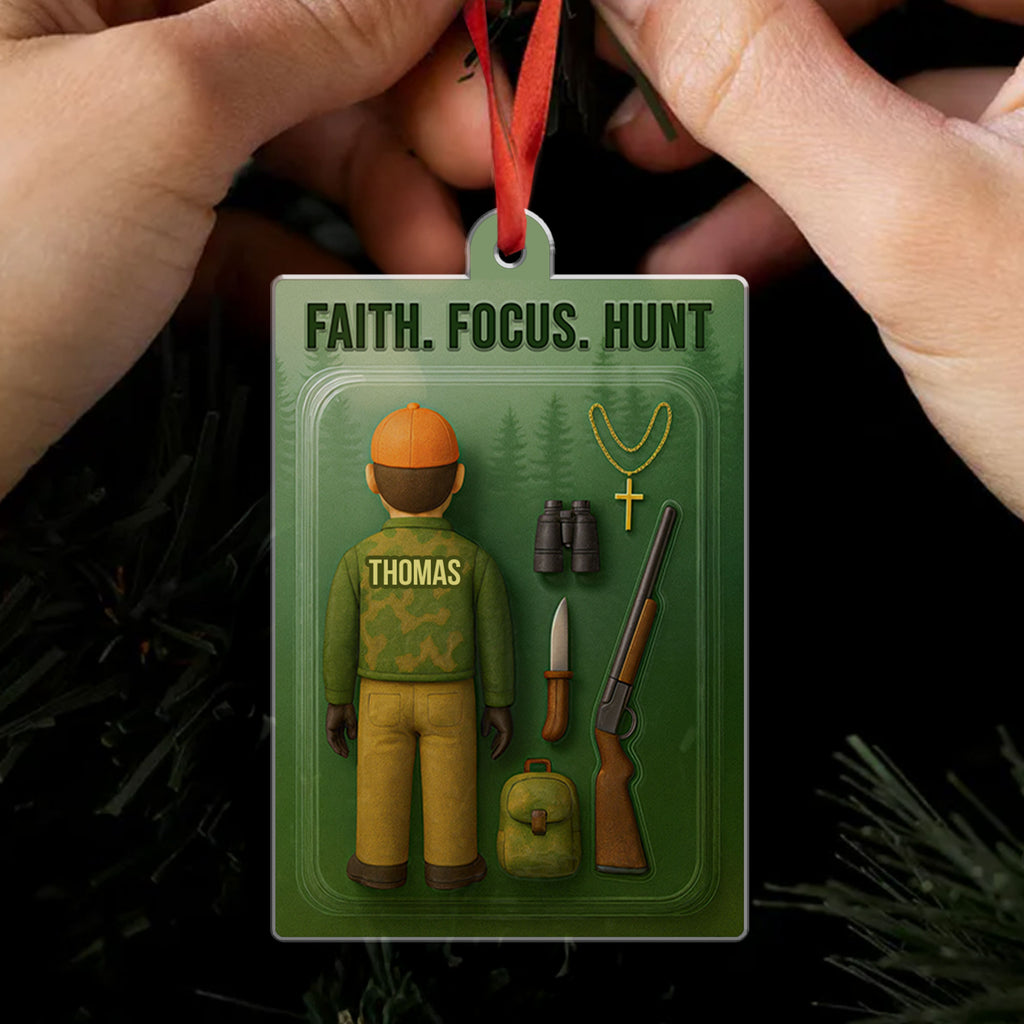 Faith Focus Hunt Personalized Hunting Acrylic Ornament, Custom Name