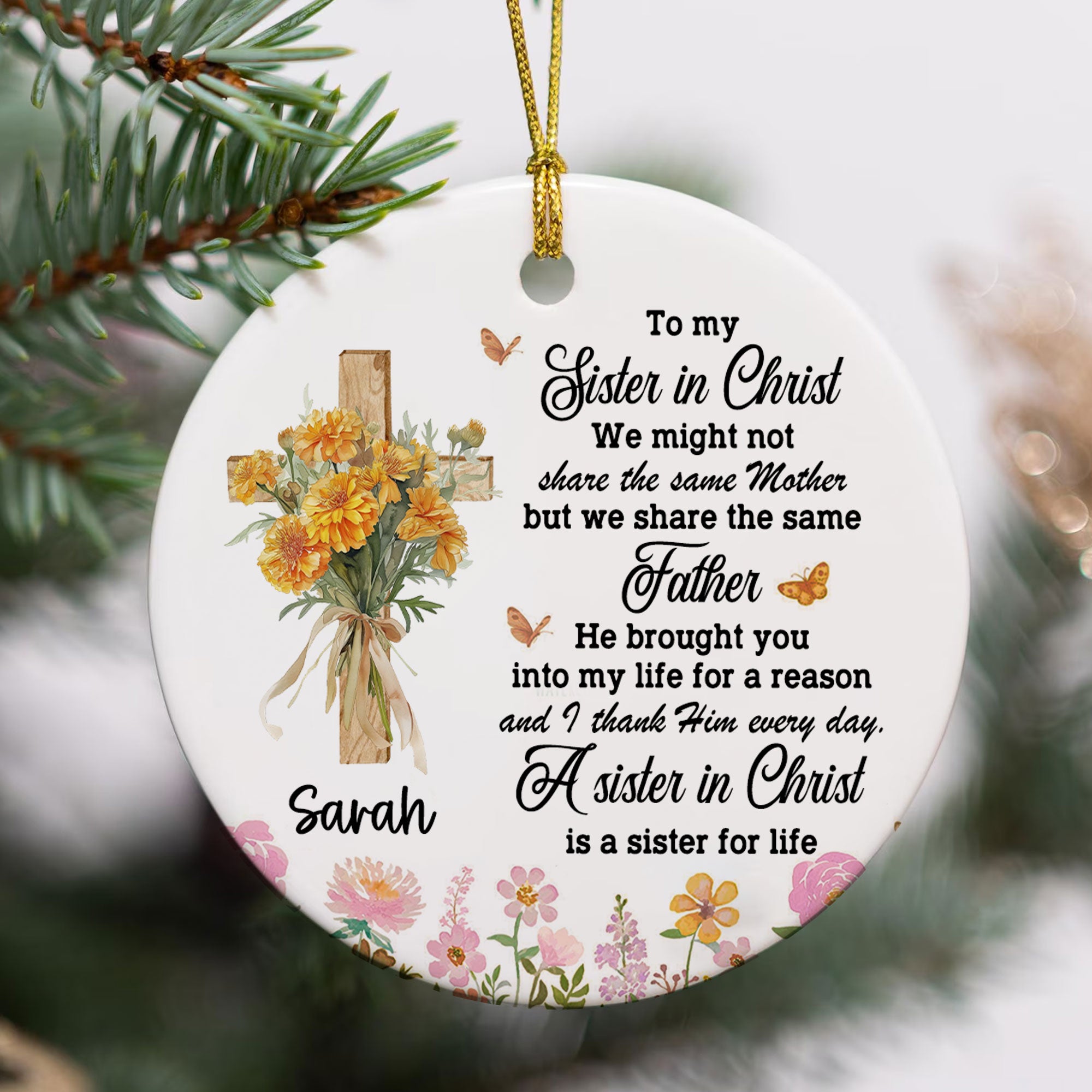 To My Sister In Christ Personalized Ceramic Ornament, Custom Name