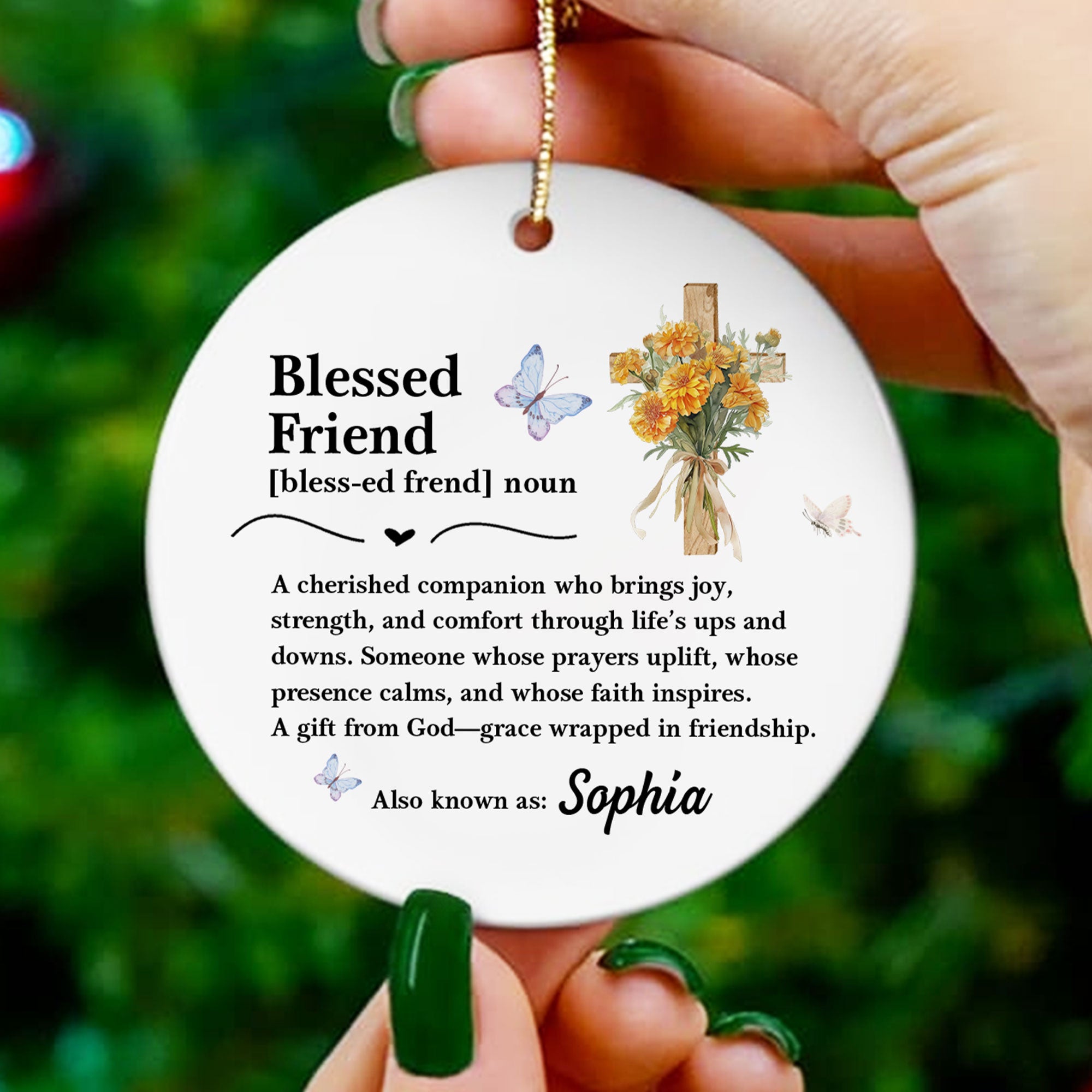 Blessed Friend Definition Personalized Ceramic Ornament, Custom Name