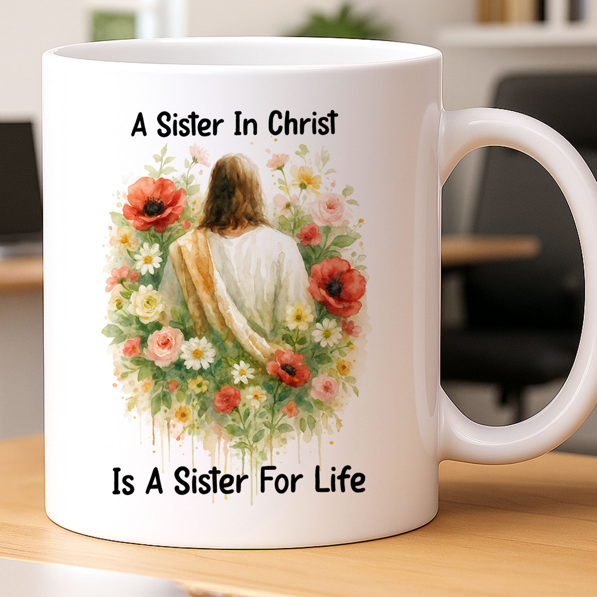 Sisters From The Same Garden of God Personalized White Mug, Custom Name and Birth Month Flowers