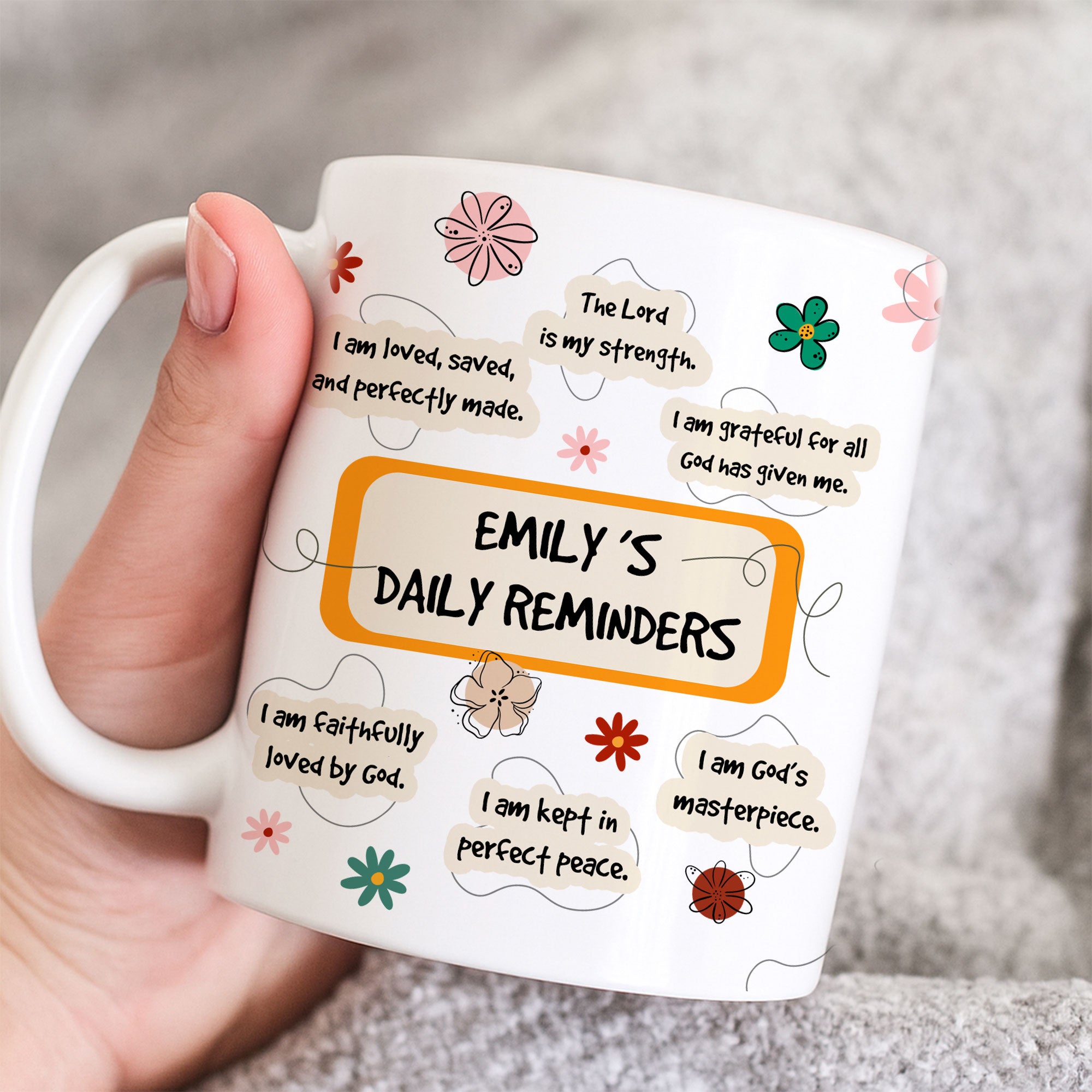 Christian Daily Reminders Personalized White Mug, Custom Name