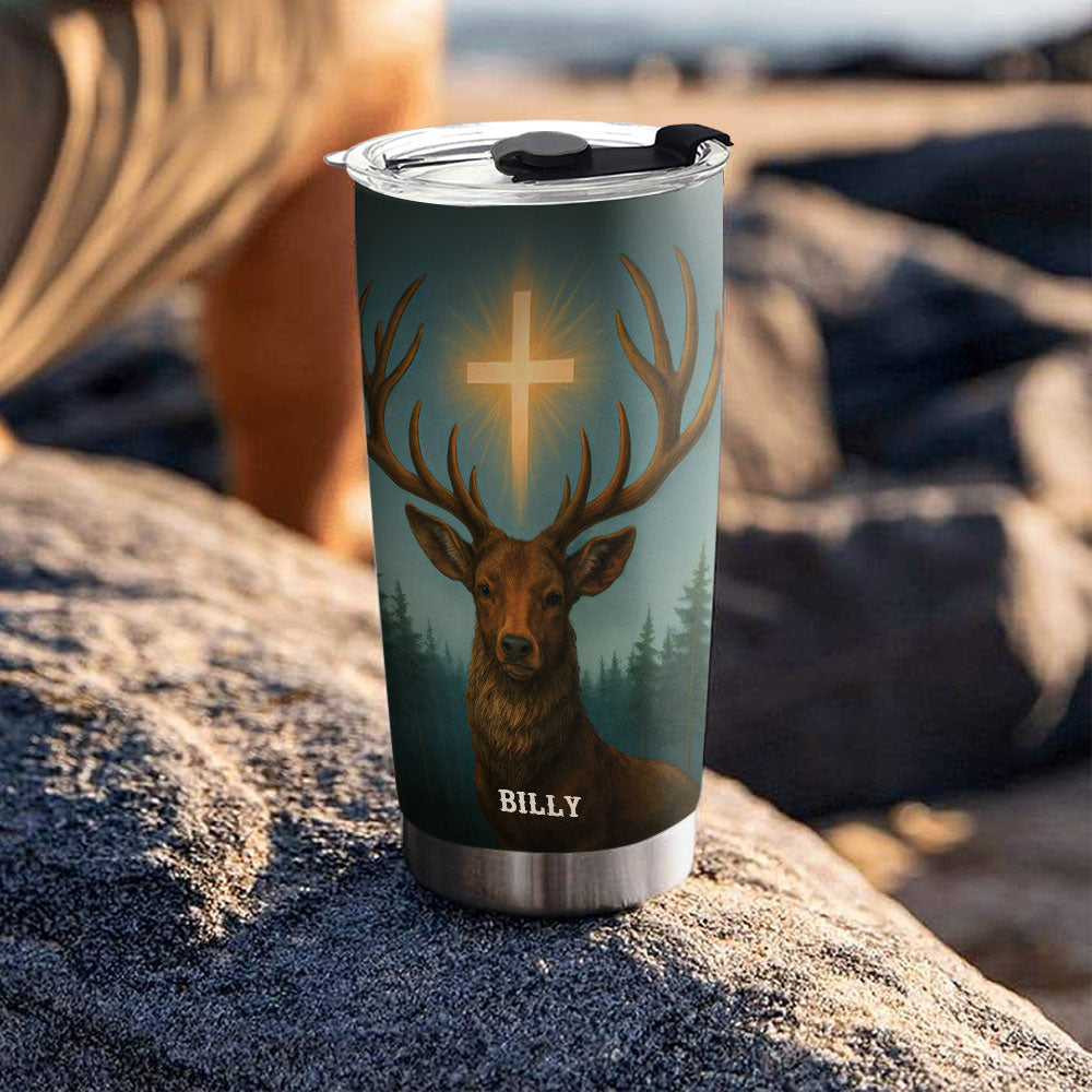 Hunting In My Blood and Jesus In My Soul Personalized Stainless Steel Tumbler, Custom Hunter Name