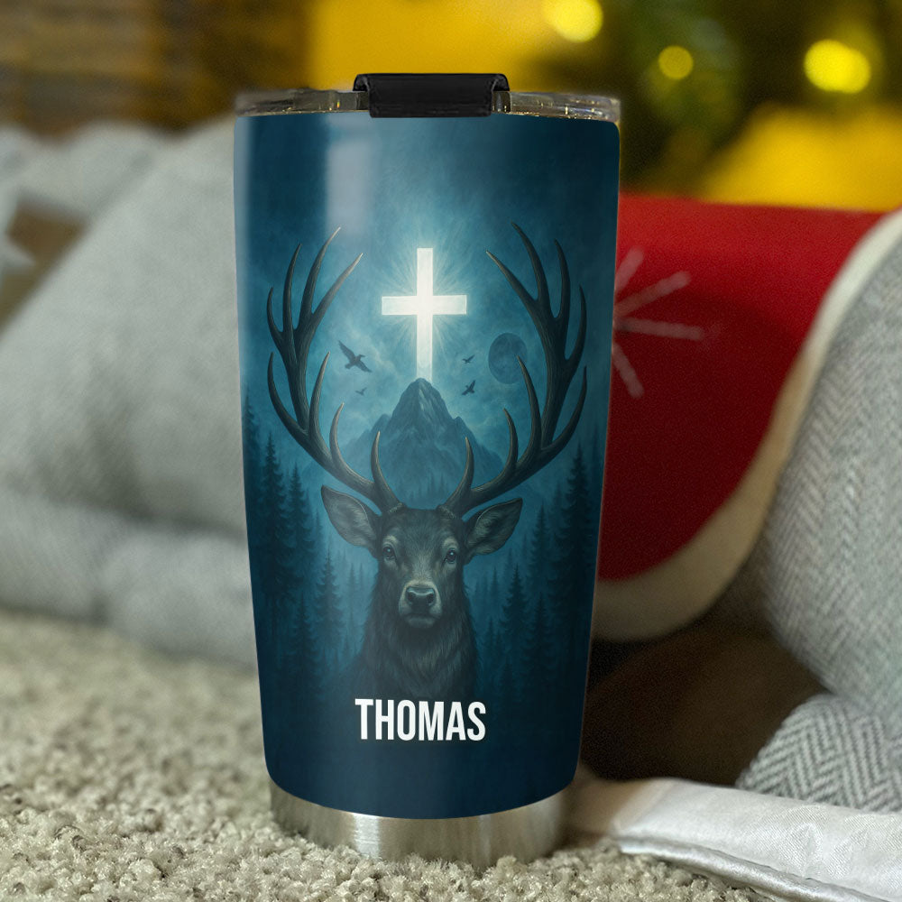 Get Up, Hunt and Eat Personalized Stainless Steel Tumbler, Custom Hunter Name