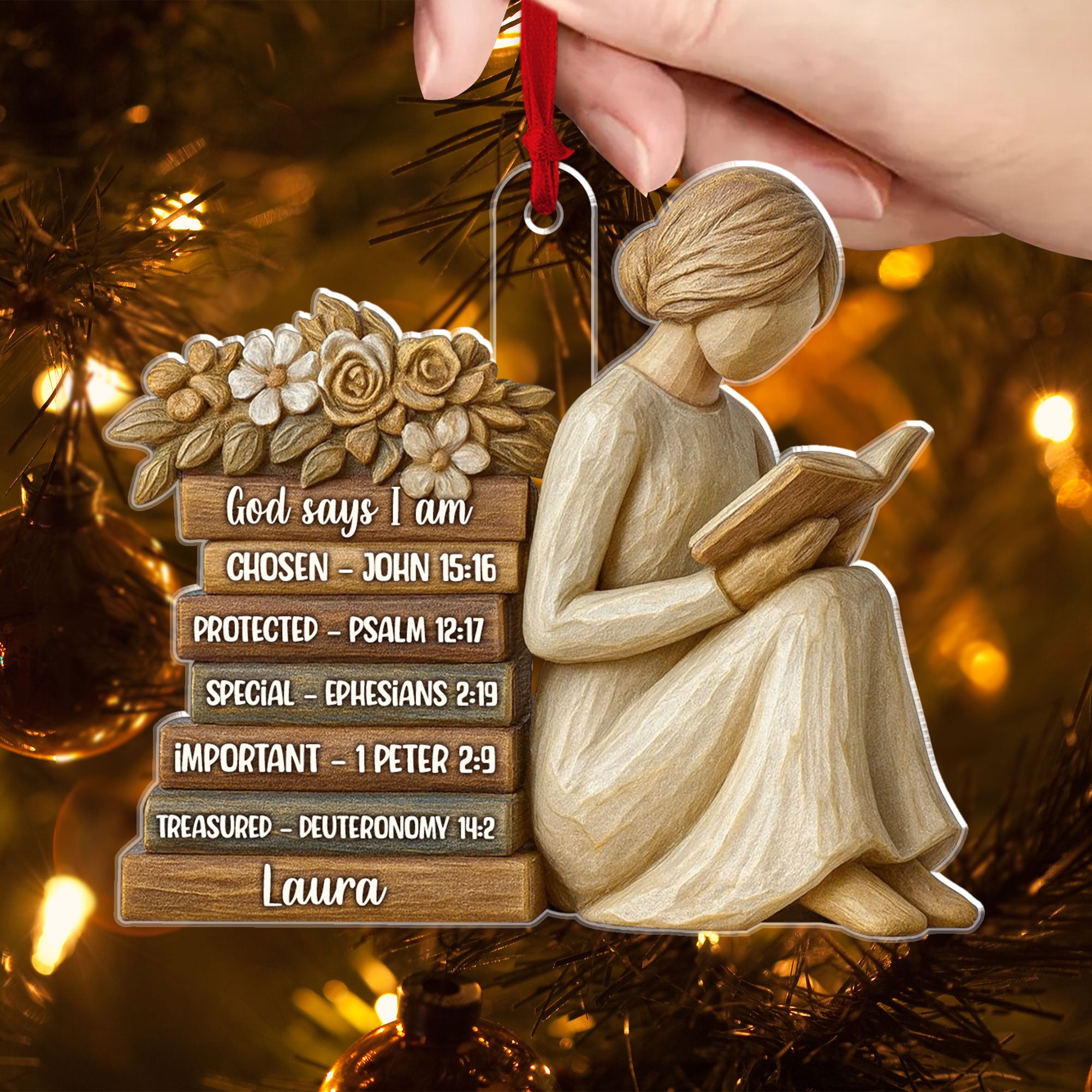 Reading Girl God Says I Am Personalized Acrylic Ornament, Custom Name