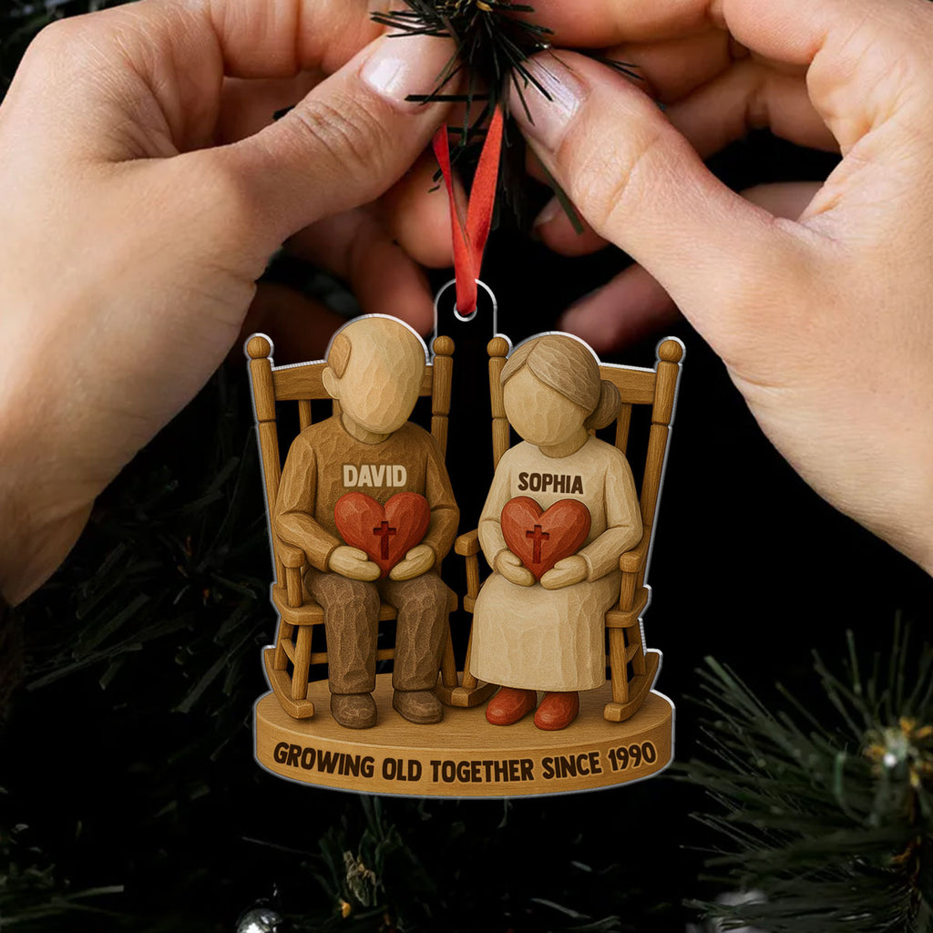 Growing Old Together Two Christian Heart Couple Personalized Acrylic Ornament