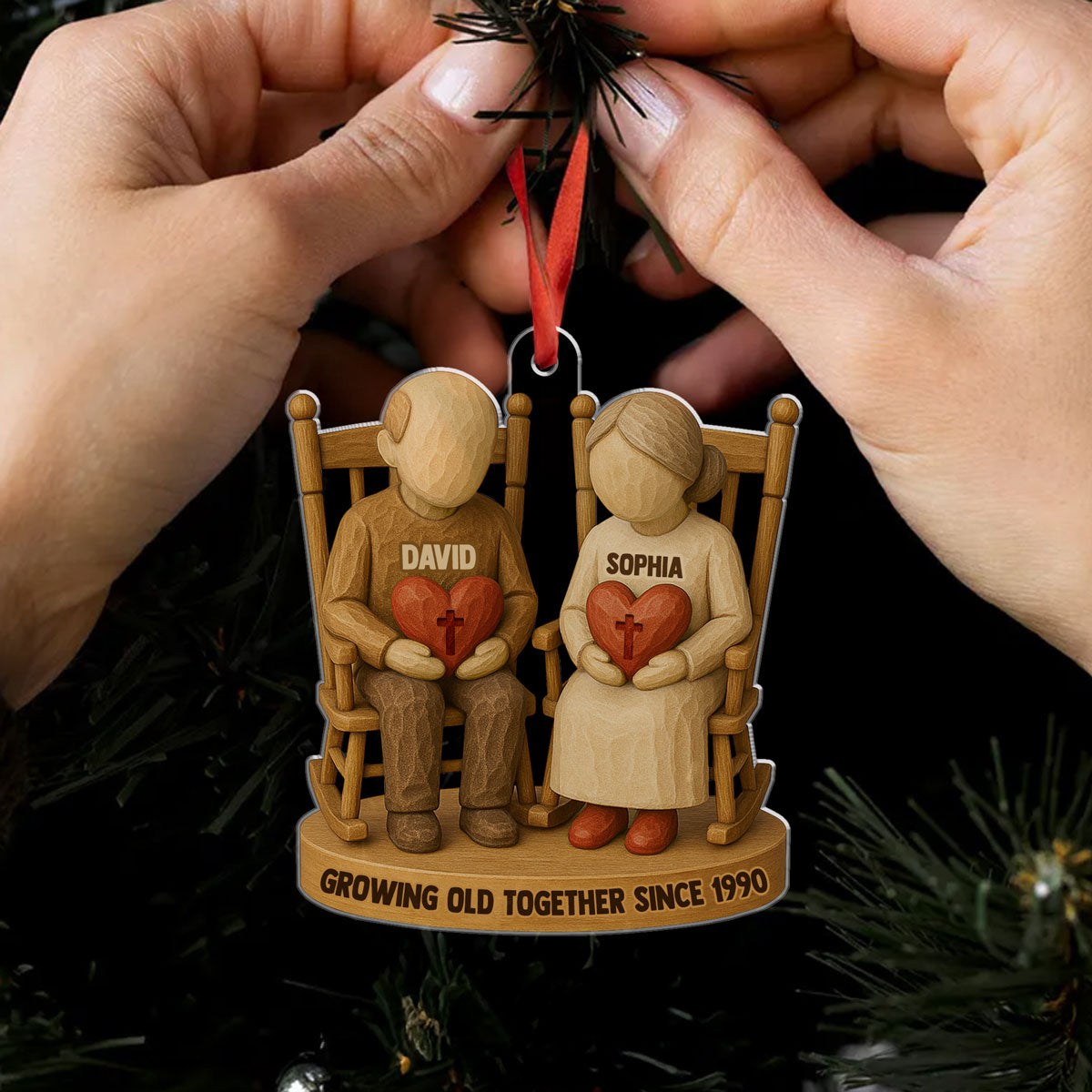 Growing Old Together Two Christian Heart Couple Personalized Acrylic Ornament