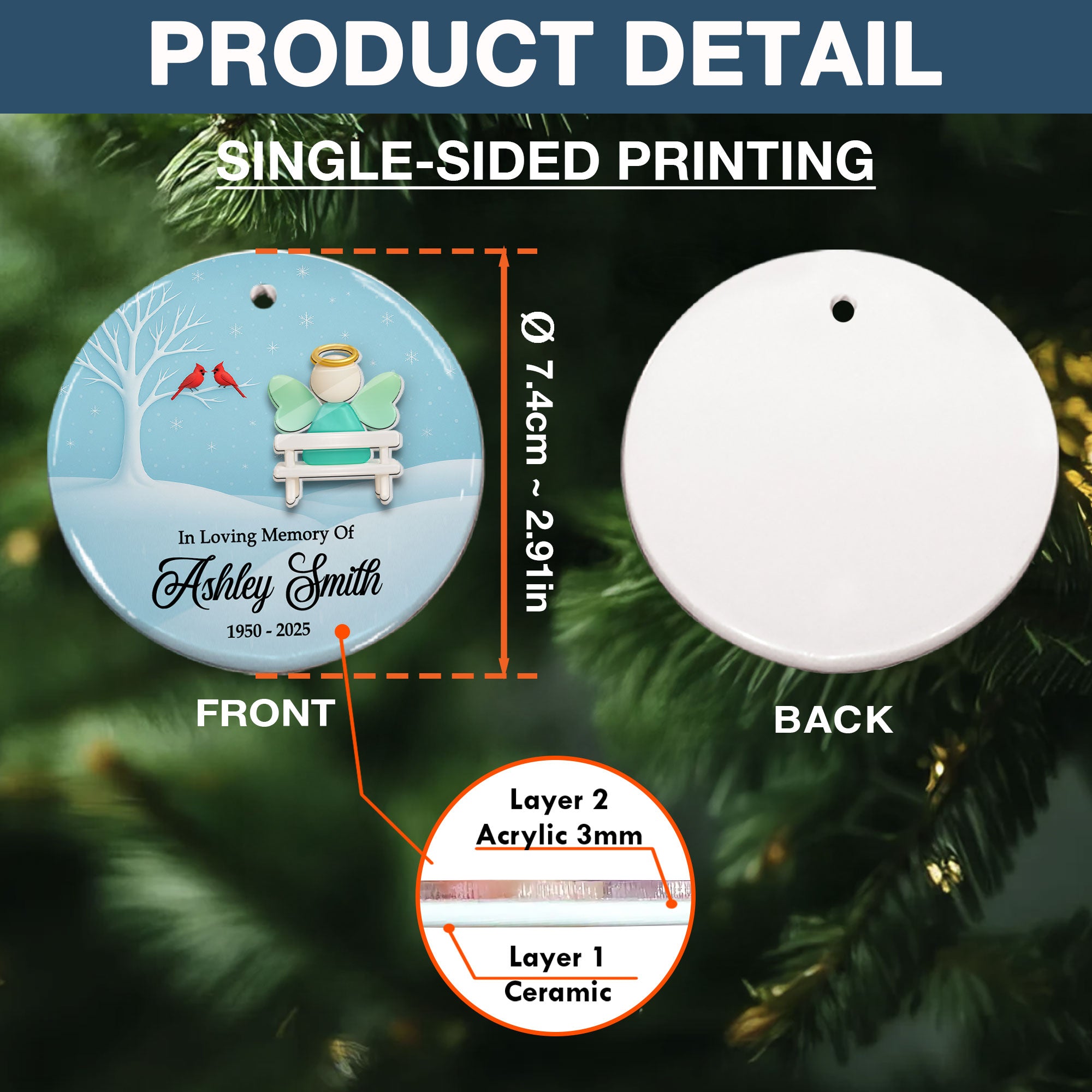 3D Seaglass Effect I'm Always With You Personalized Ceramic Ornament, Custom Loved Ones Name