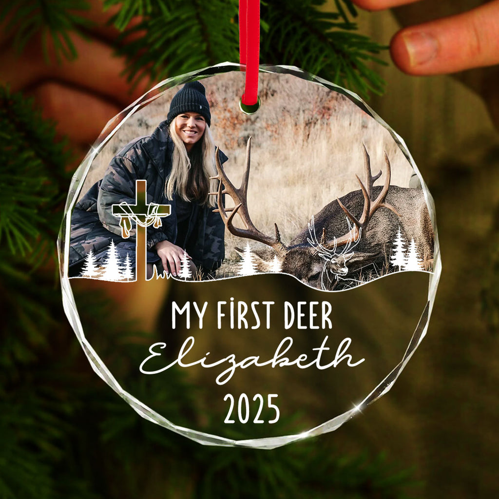 Hunting Season My First Deer Personalized Glass Ornament, Custom Name
