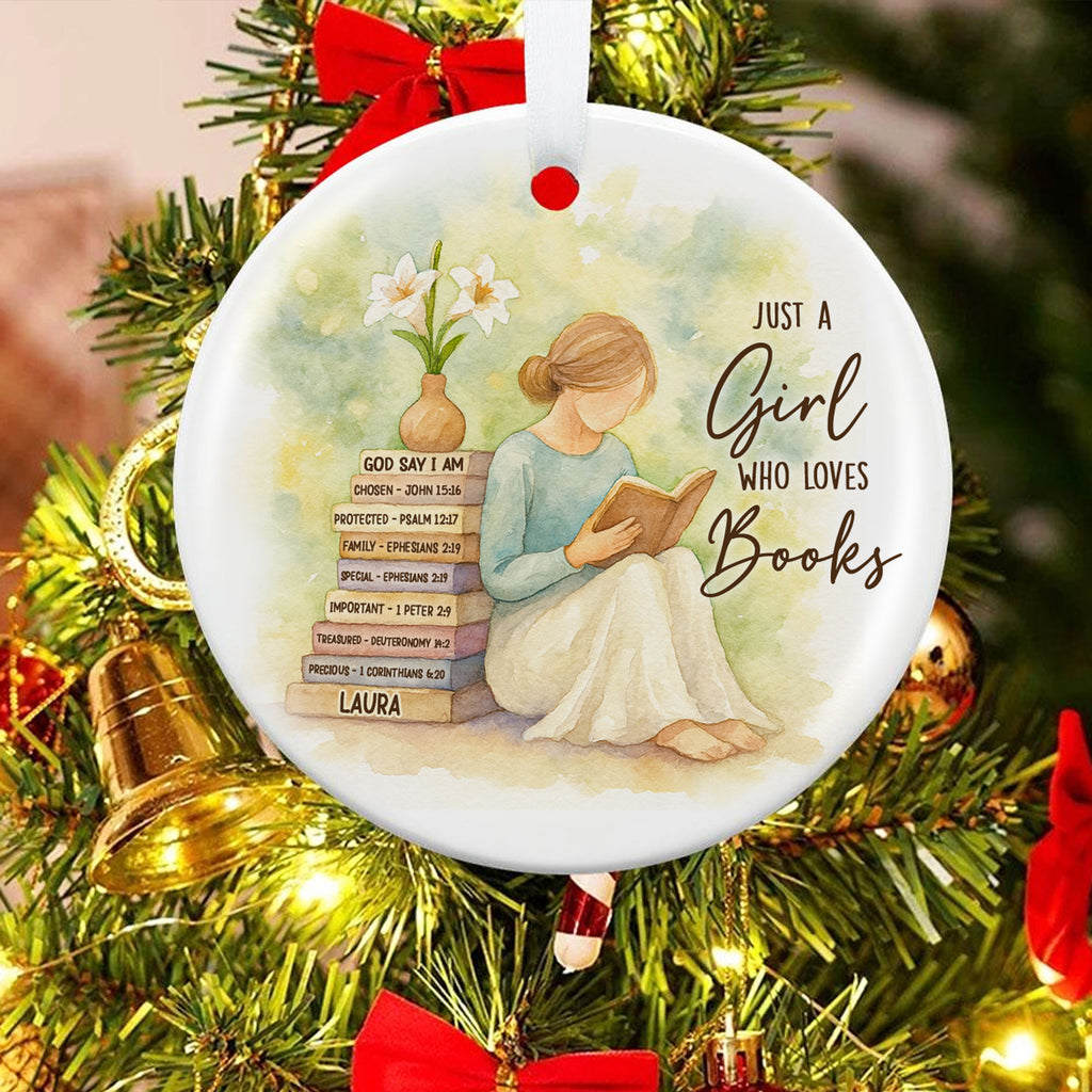Just A Christian Girl Who Loves Books Personalized Ceramic Ornament, Custom Name Gift