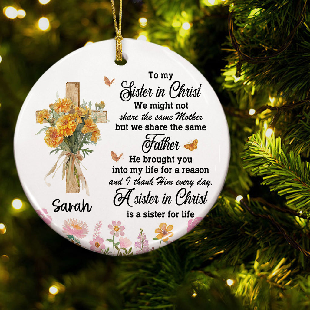 To My Sister In Christ Personalized Ceramic Ornament, Custom Name