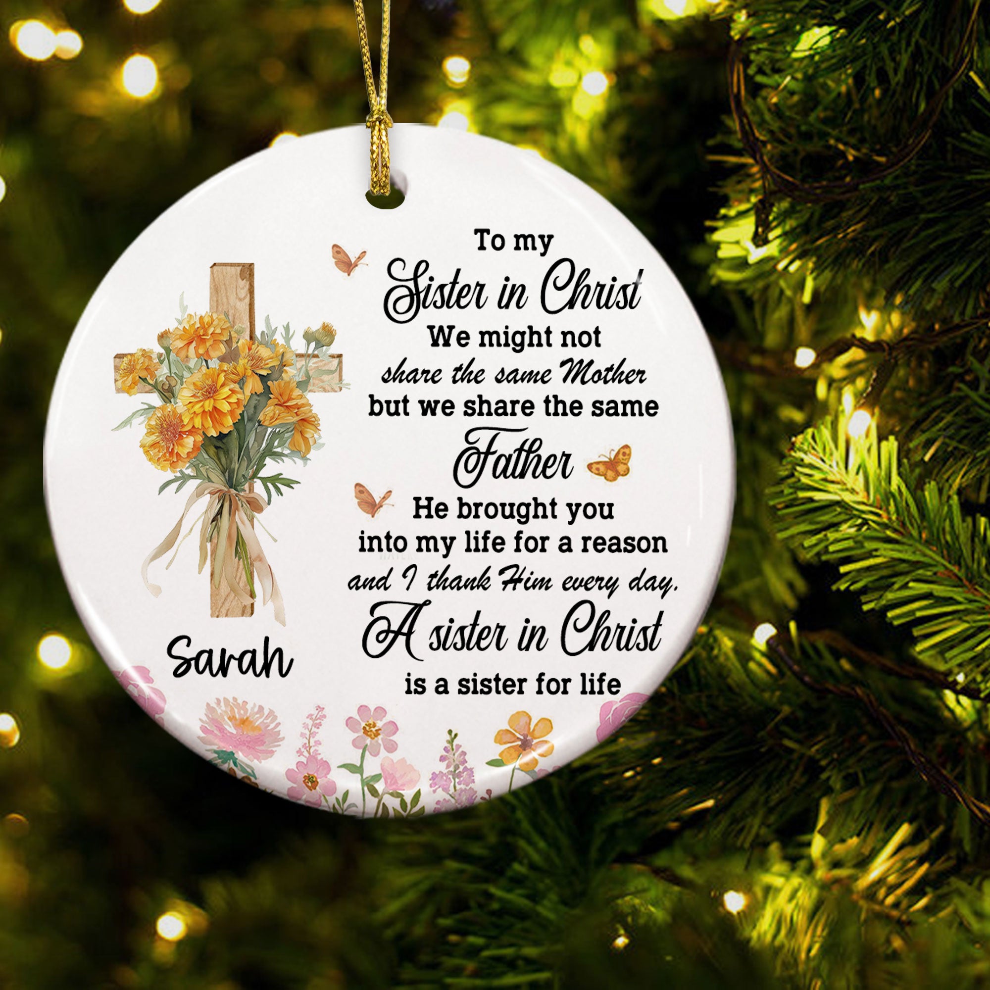 To My Sister In Christ Personalized Ceramic Ornament, Custom Name