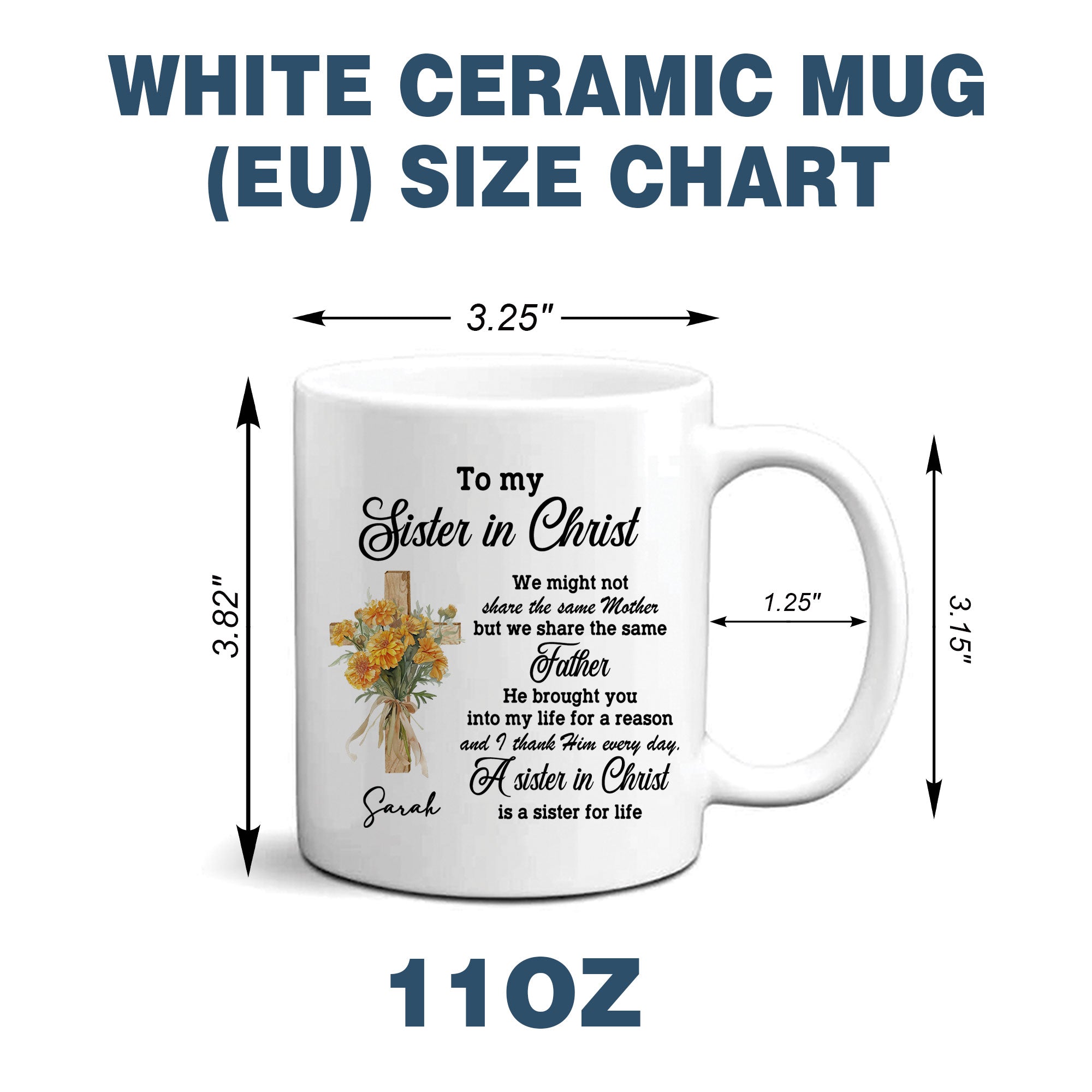 A Sister In Christ Is A Sister For Life Personalized White Mug, Custom Name and Birth Month Flowers