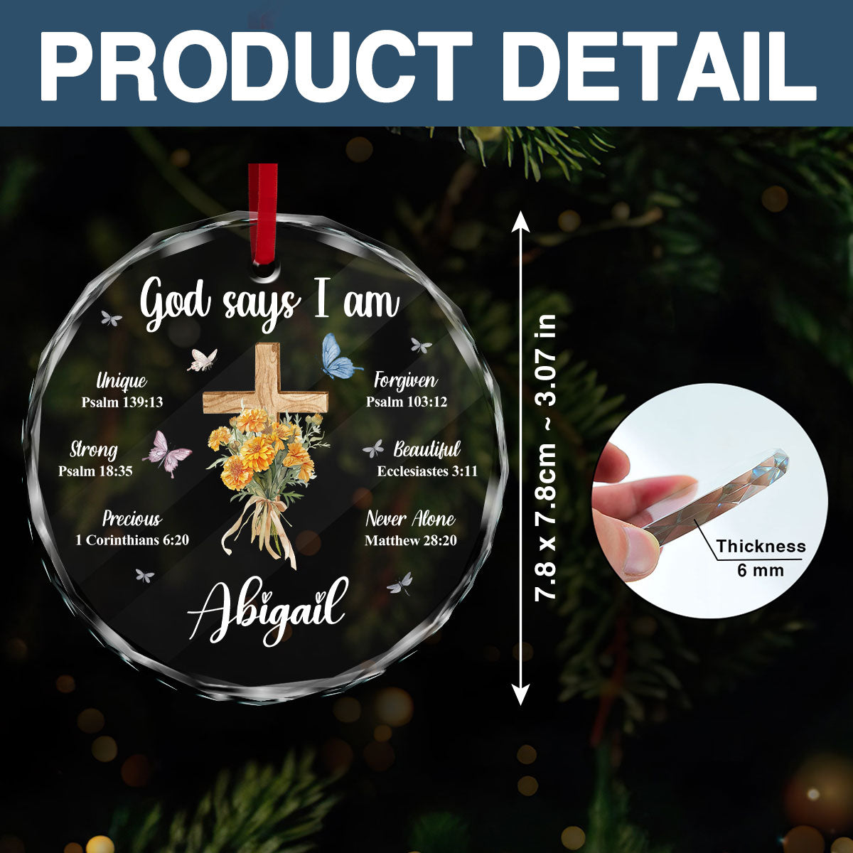 God Say I Am Personalized Glass Ornament, Custom Name and Birth Month Flowers