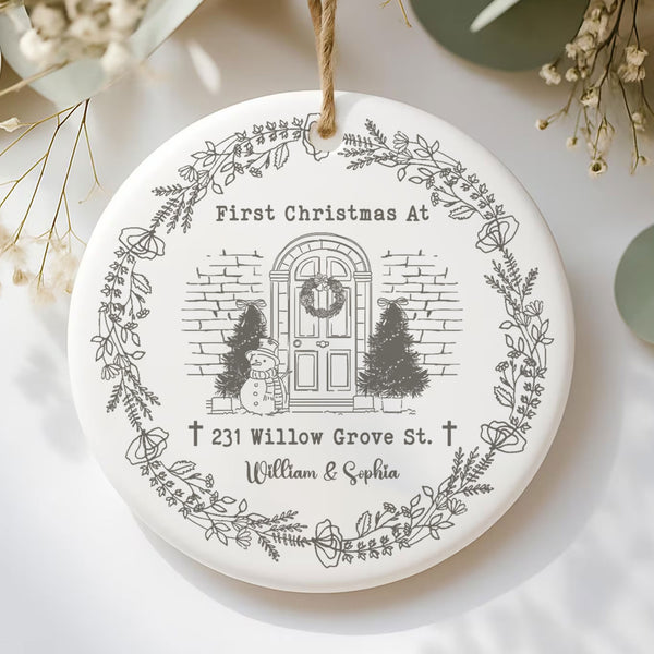 First Christmas At This House Personalized Ceramic Ornament, Custom Name