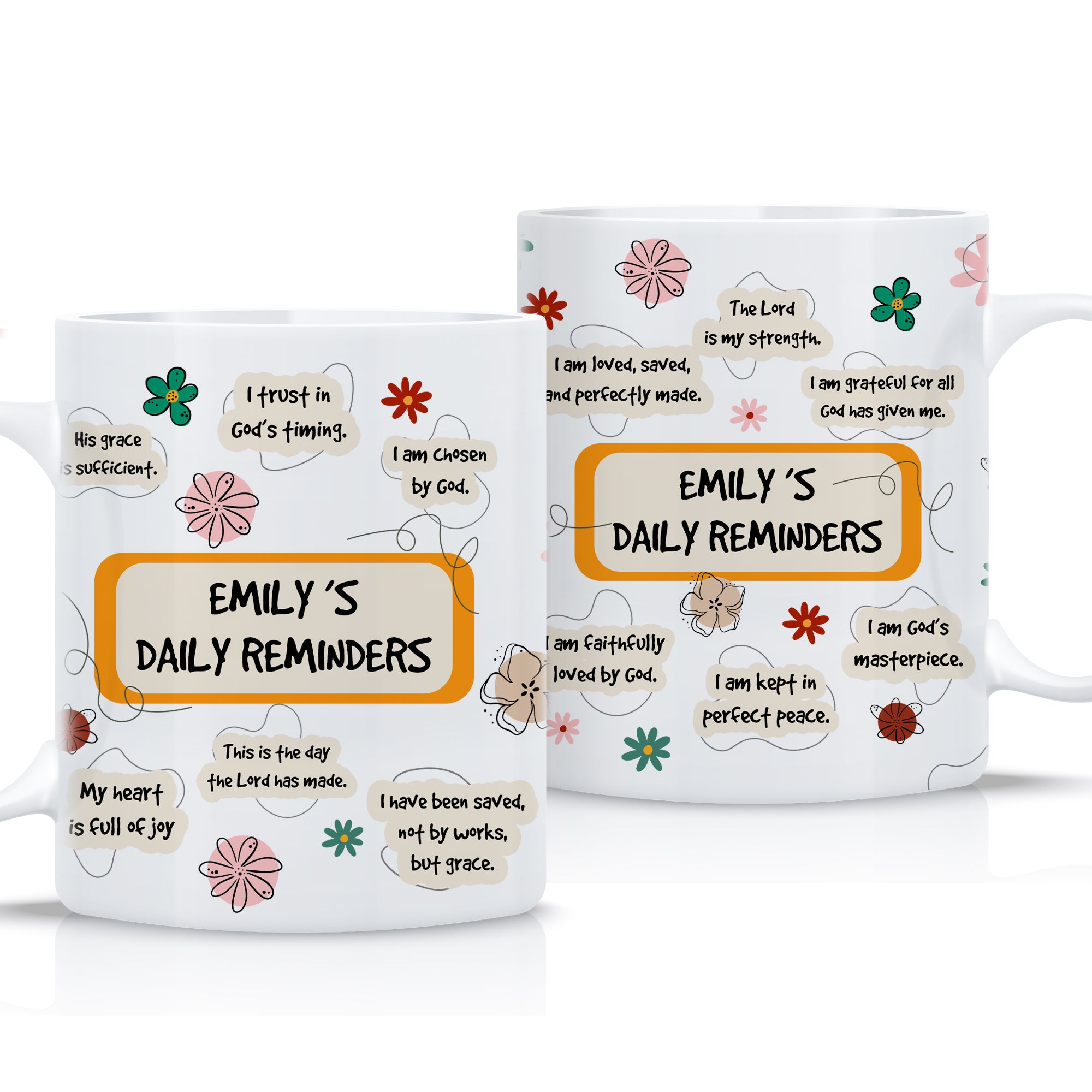Christian Daily Reminders Personalized White Mug, Custom Name
