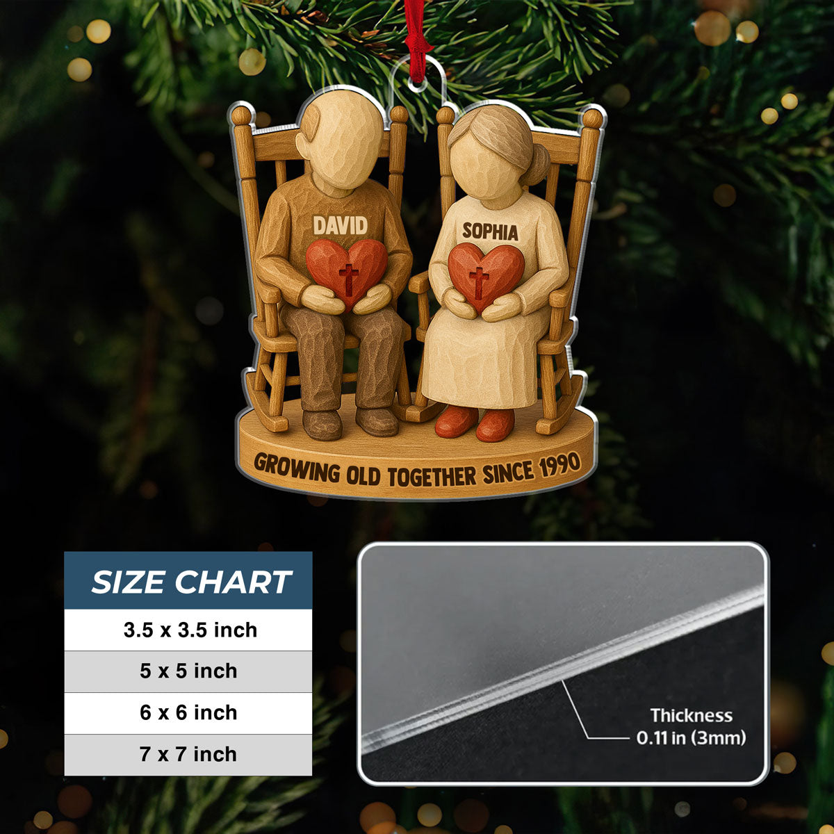 Growing Old Together Two Christian Heart Couple Personalized Acrylic Ornament