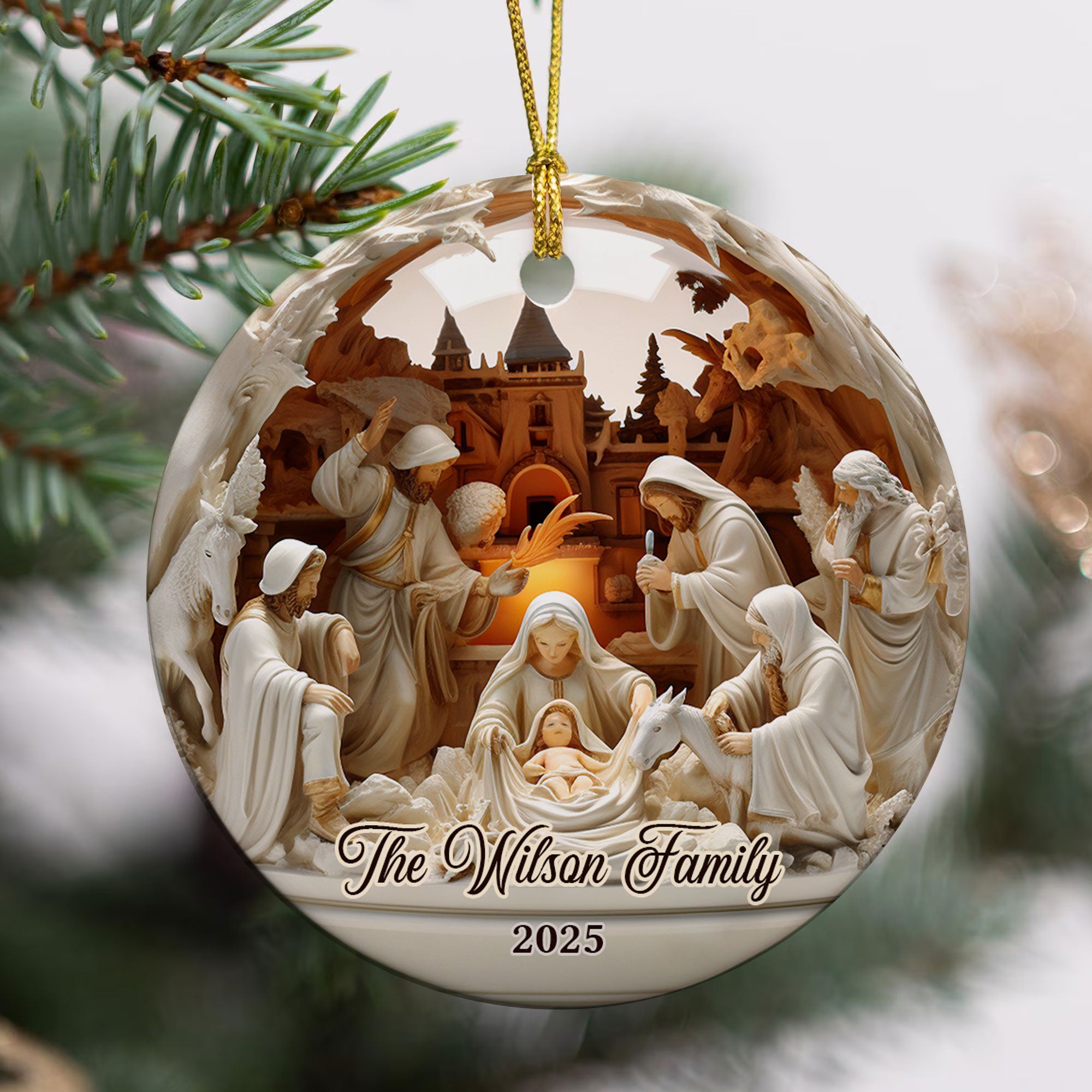 Christian Family Personalized Ceramic Ornament, Custom Family Name