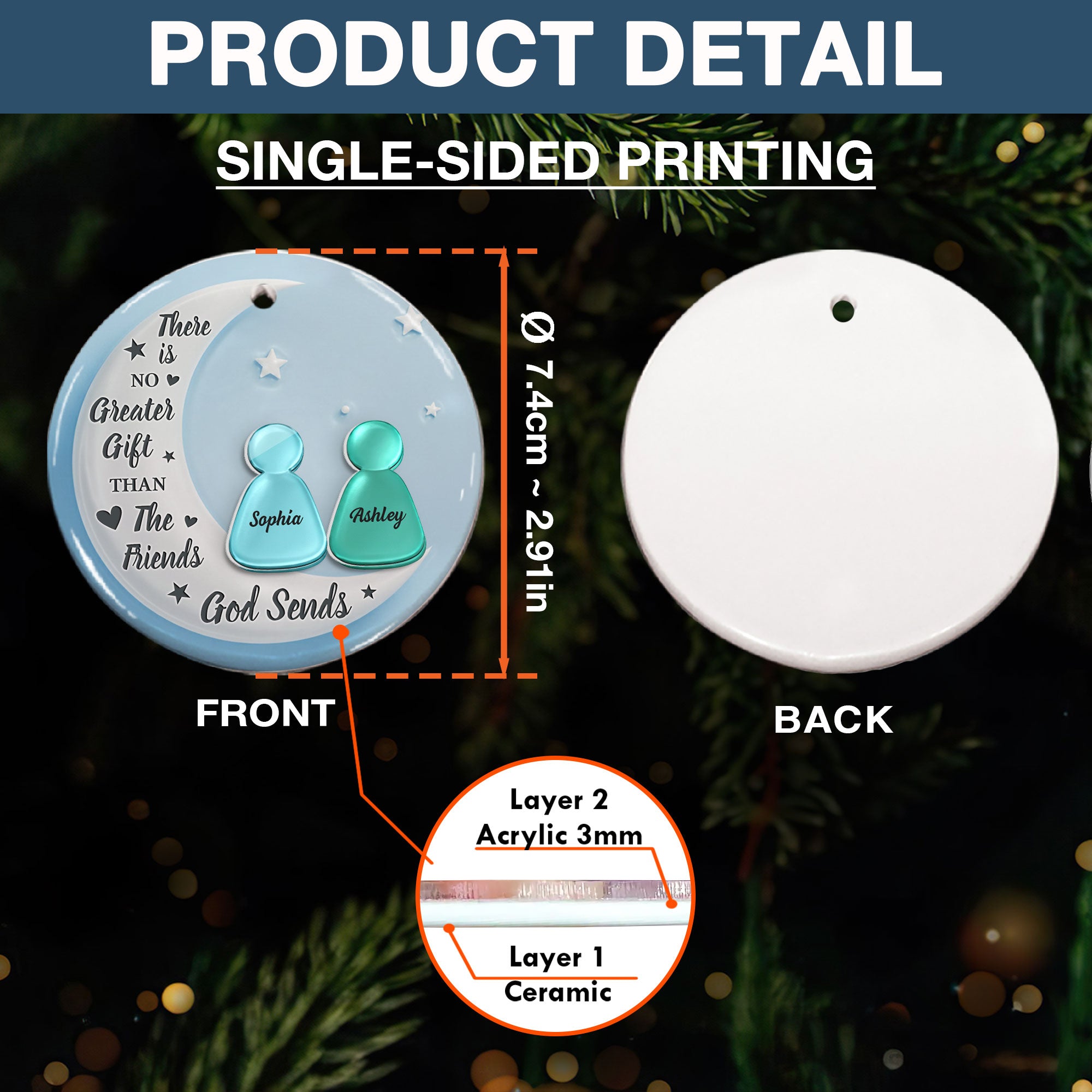 God Sends Our Friends As A Gift Personalized Ceramic Ornament, Custom Friend Name