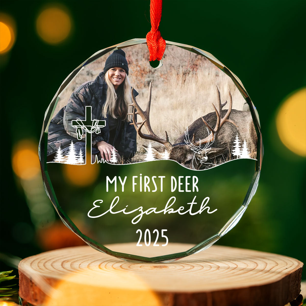 Hunting Season My First Deer Personalized Glass Ornament, Custom Name