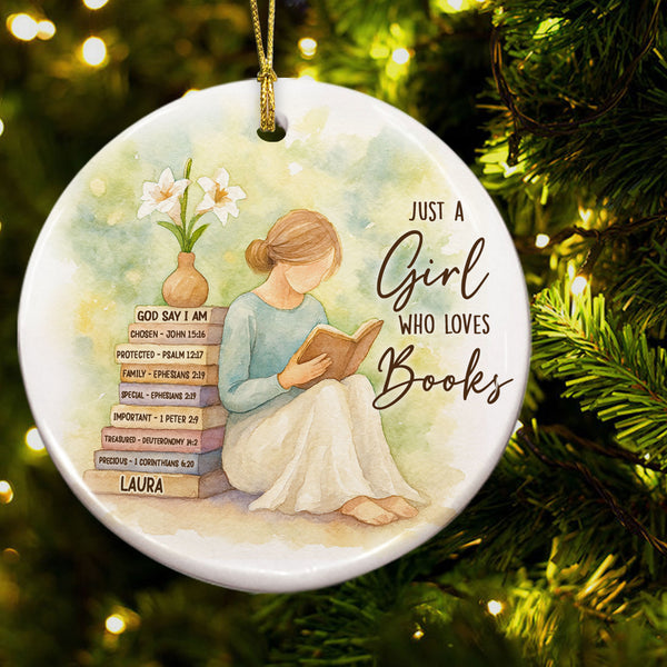 Just A Christian Girl Who Loves Books Personalized Ceramic Ornament, Custom Name Gift