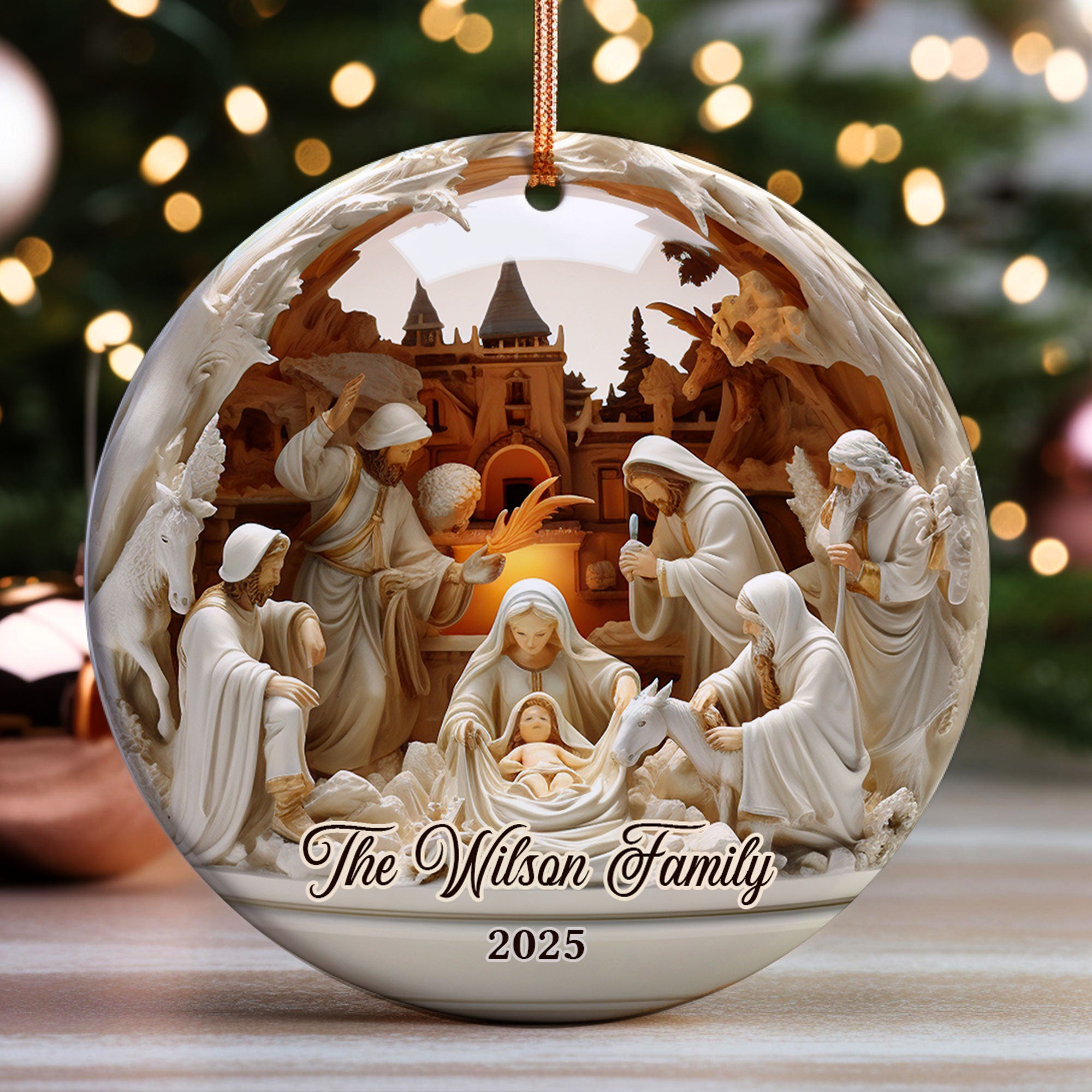 Christian Family Personalized Ceramic Ornament, Custom Family Name