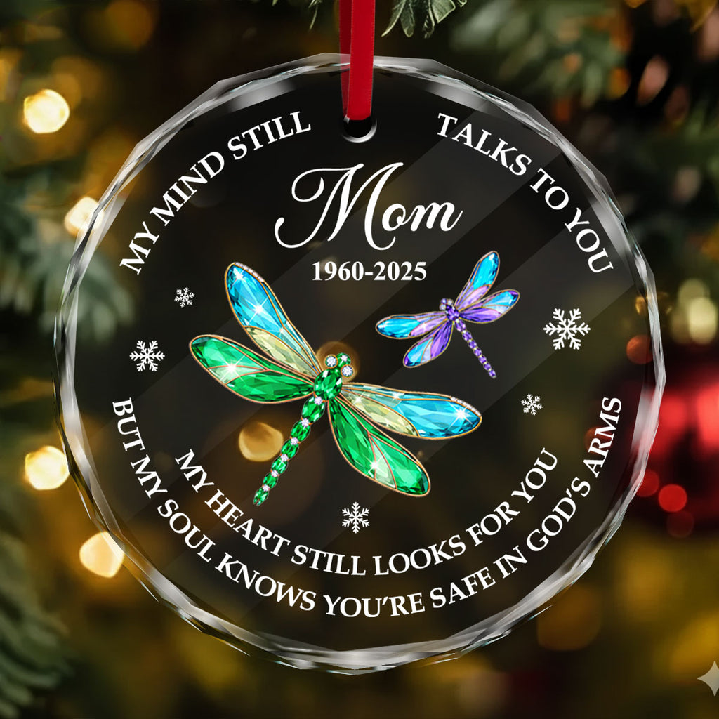 My Mind Still Talks To You Personalized Glass Ornament, Custom Name and Year