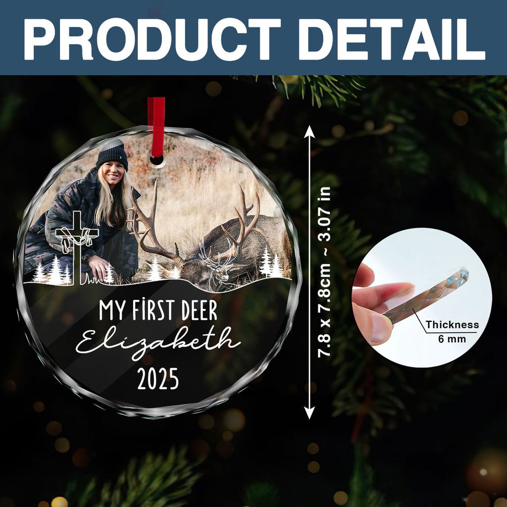 Hunting Season My First Deer Personalized Glass Ornament, Custom Name