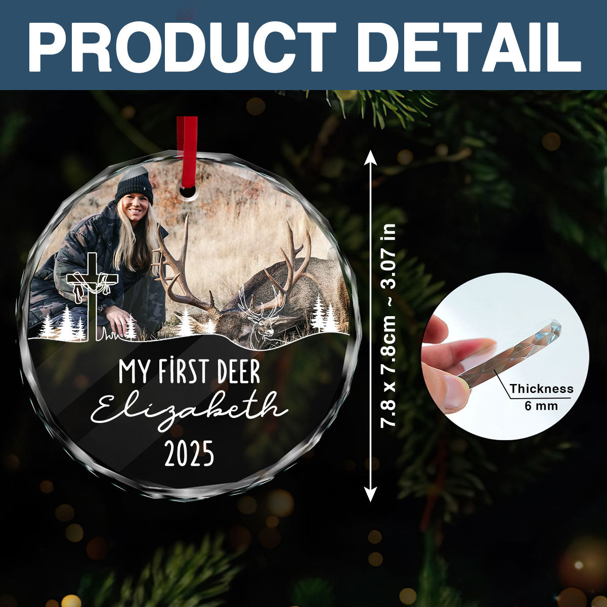 Hunting Season My First Deer Personalized Glass Ornament, Custom Name