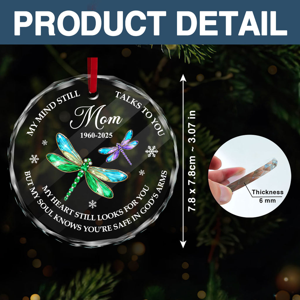 My Mind Still Talks To You Personalized Glass Ornament, Custom Name and Year